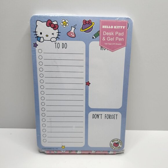 Hello Kitty Desk Note Pad w/ Tear Off Sheets, Gel Pen | Science Theme | NEW - Picture 1 of 8
